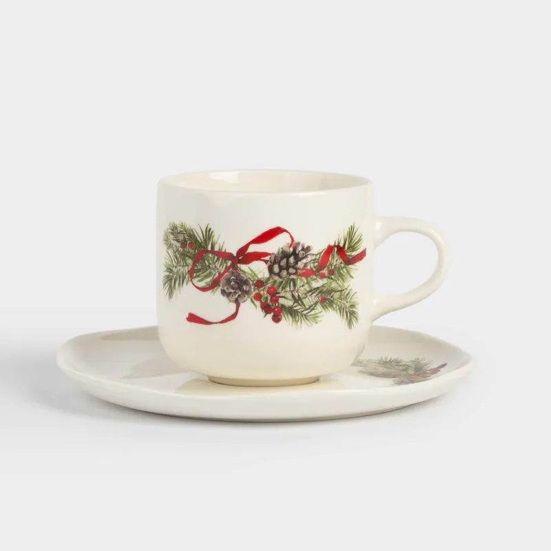 Пара чайная, 1 перс, 2 пр, 250 мл, фарфор N, белая, Шишки и рябина, Rowan delice