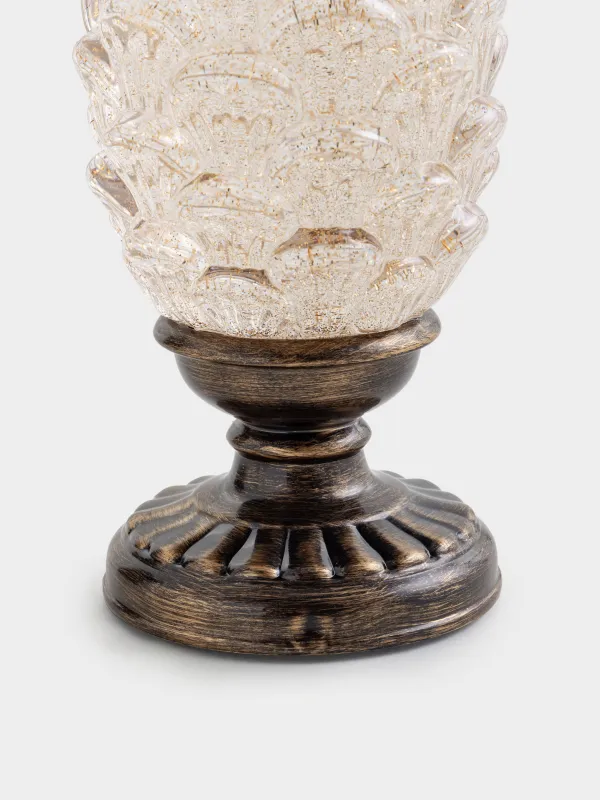 Снежный фонарь, 28 см, с подсветкой, пластик, бронзовый, Шишка, Bronze style, image-2