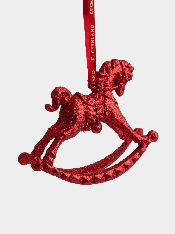 Игрушка елочная, 12x10 см, акрил, с блестками, красная, Лошадка-качалка, Figure sparkle, image-2