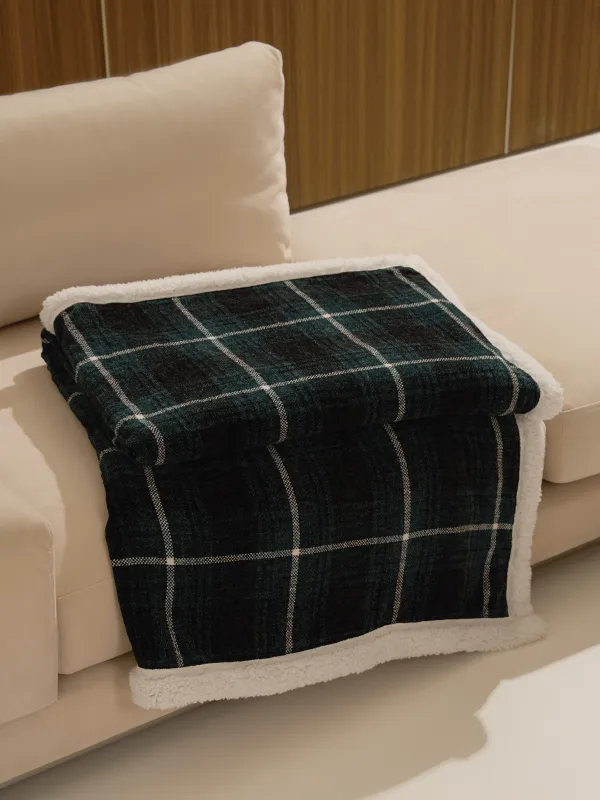Плед, 130х170 см, шенилл/шерпа, темно-зеленый, Клетка, Hazel, image-6