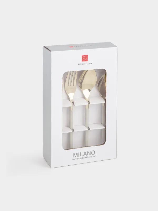 Столовые приборы, 6 перс, 24 пр, сталь, золотисто-бежевые, Milano, image-3