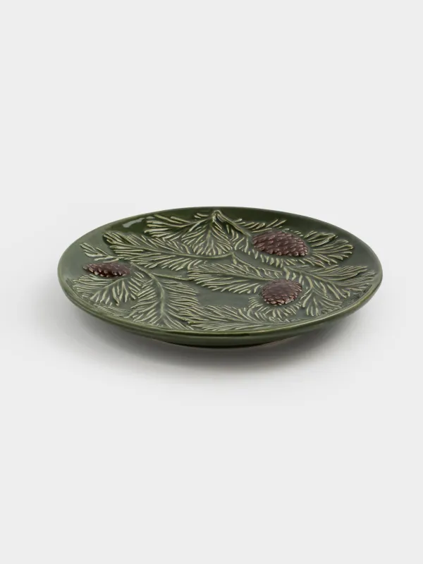 Блюдо, 20 см, керамика, зеленое, Шишки на еловых ветках, Forest whispers, image-1
