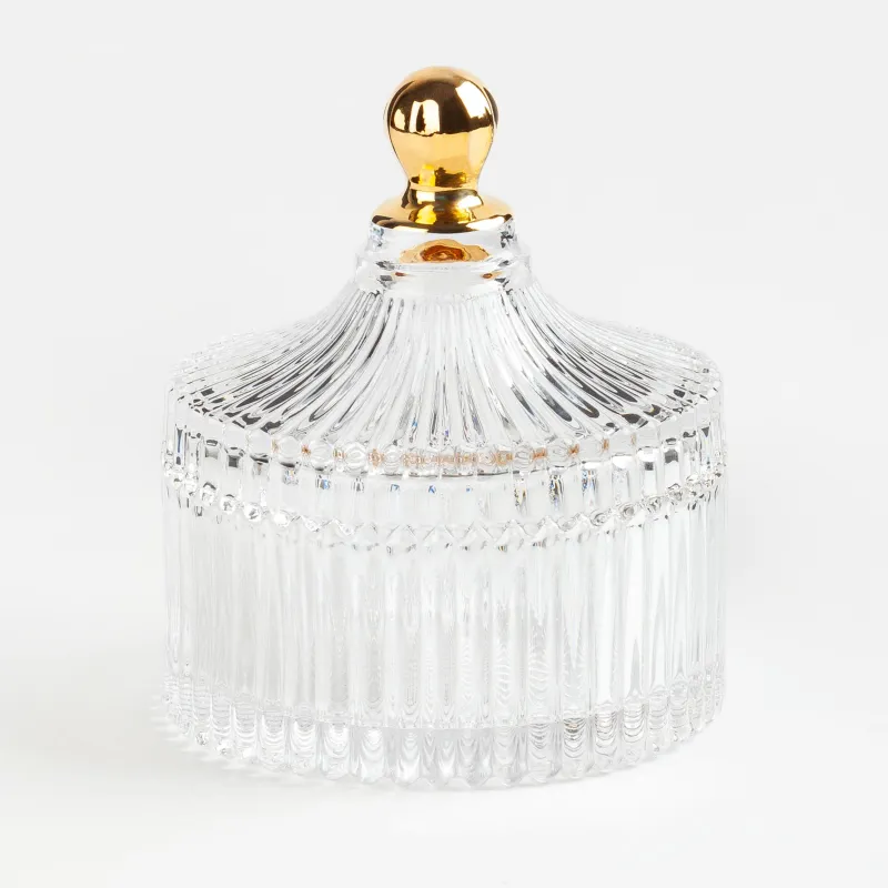 Емкость для хранения, 10х12 см, 210 мл, стекло Р, с золотистой ручкой, Selene