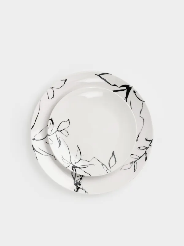 Сервиз обеденный, 6 перс, 18 пр, фарфор P, белый, Силуэтные цветы, Silhouette flowers, image-1