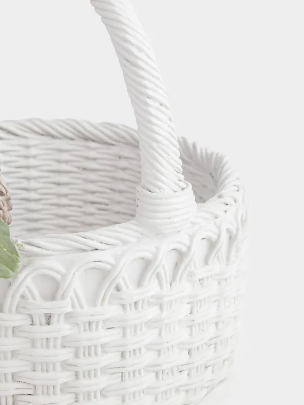 Ваза декоративная, 20х21 см, с ручкой, полирезин, белая, Енот и еж на корзине, Slight frost, image-3