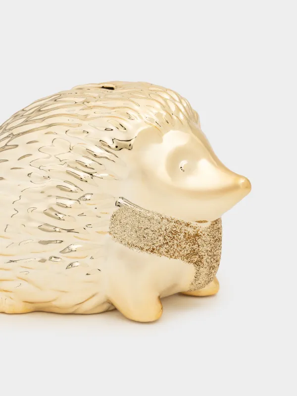 Копилка, 12 см, фарфор P, золотистая, Еж, Hedgehog gold, image-6