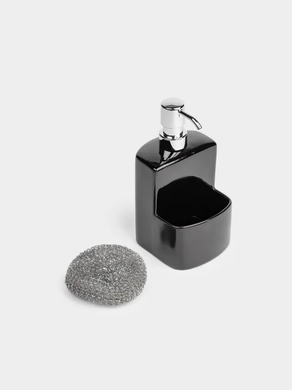 Диспенсер для моющего средства, 450 мл, органайзер, с губкой, керамика, черный, Keeping, image-2