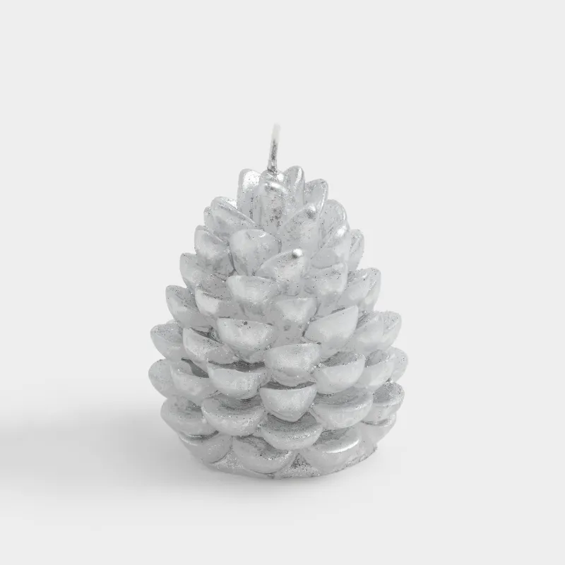 Свеча, 6x8 см, с блестками, серебристая, Шишка, Winter delice