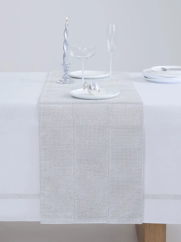 Дорожка настольная, 40х160 см, со стразами, полиэстер/полипропилен, серебристая, Rhinestones, image-2