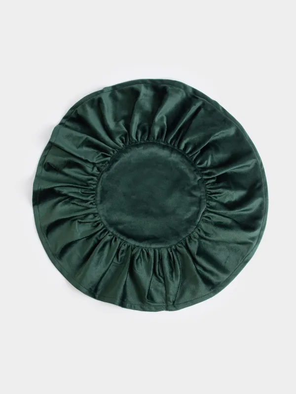 Салфетка под приборы, 38 см, бархат, круглая, зеленая, Волнистые края, Color wavy, image-0