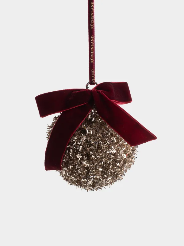 Игрушка елочная, 8 см, Шар с бантиком, Ball sparkle, image-1