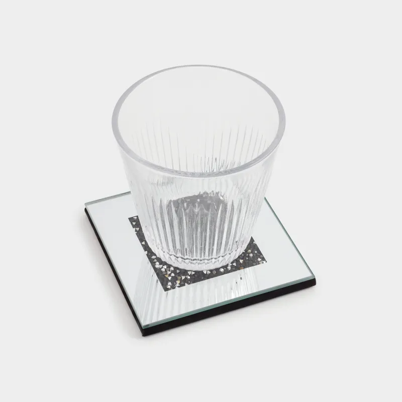 Подставка под кружку, 10 см, стекло, квадратная, зеркальная, Черные кристаллы, Glossy crystal, image-4