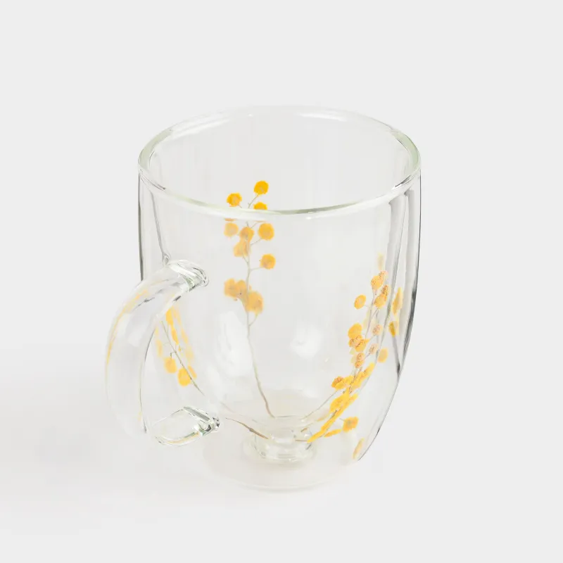 Кружка, 330 мл, стекло Б, с сухоцветами внутри, Мимоза, Air decor, image-2