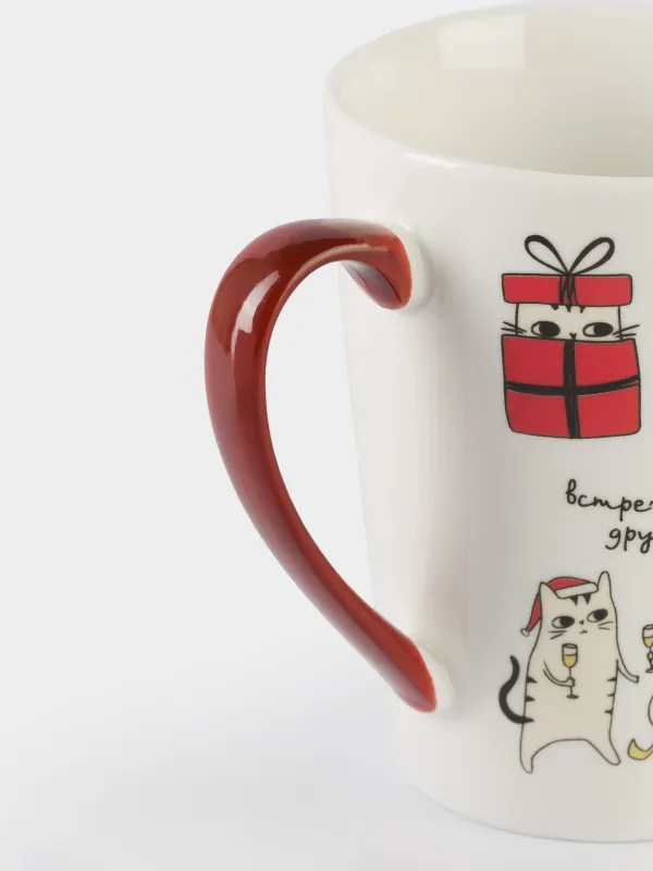 Кружка, 420 мл, фарфор N, бело-красная, Коты на каникулах, Cat, image-4