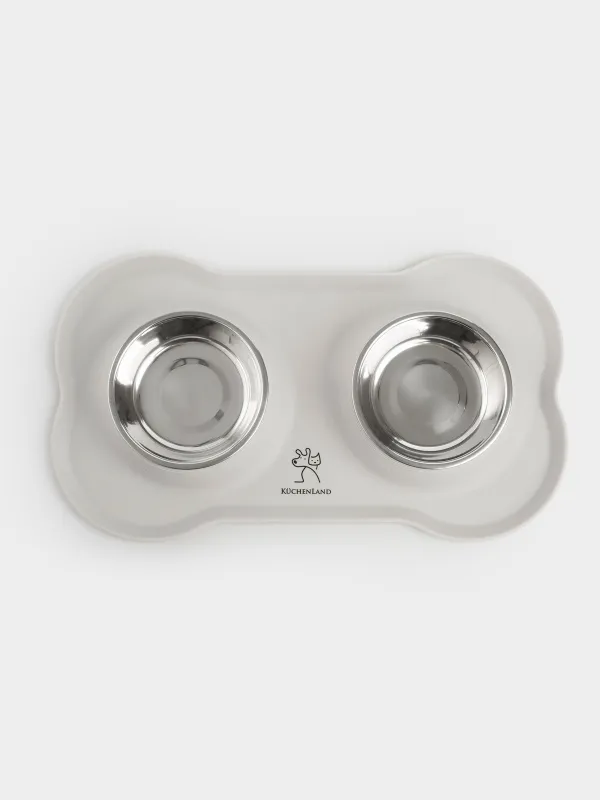 Миска для животных, 35х21 см, 170 мл, двойная, на подставке, сталь/силикон, серая, Favorite pet, image-4