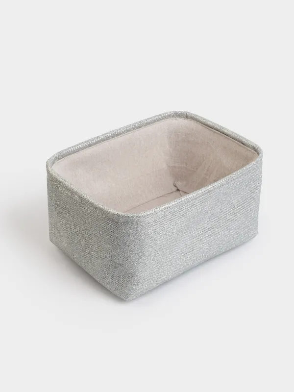 Корзина для хранения, 25x19x12 см, полиэстер, прямоугольная, серебристая, Ideally, image-1