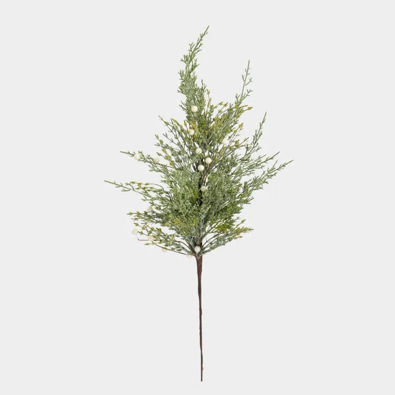 Ветка декоративная, 71 см, пластик, Хвоя с белым жемчугом, Conifer pearl decor