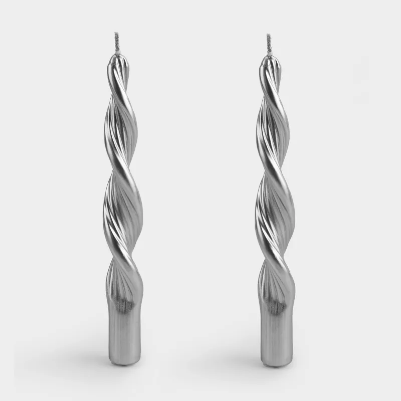 Свеча, 2 шт, 20 см, тонкая, серебристая, Спираль, Spiral shape