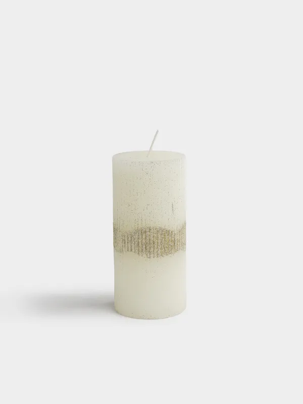Свеча, 7x15 см, цилиндрическая, с блестками, Ribbed candle, image-0
