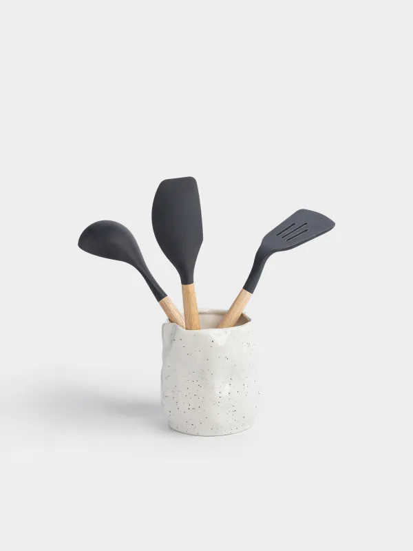 Подставка для кухонных принадлежностей, 14 см, керамика D, молочная, в крапинку, Crumple speckled, image-4