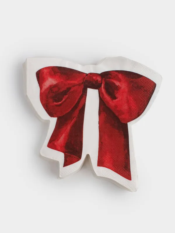 Салфетки бумажные, 30х30 см, 20 шт, фигурные, белые, Красный бант, Christmas traditions, image-0