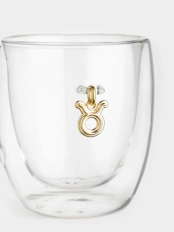 Кружка, 280 мл, стекло Б/металл, с золотистой подвеской, Телец, Air figure zodiac, image-4