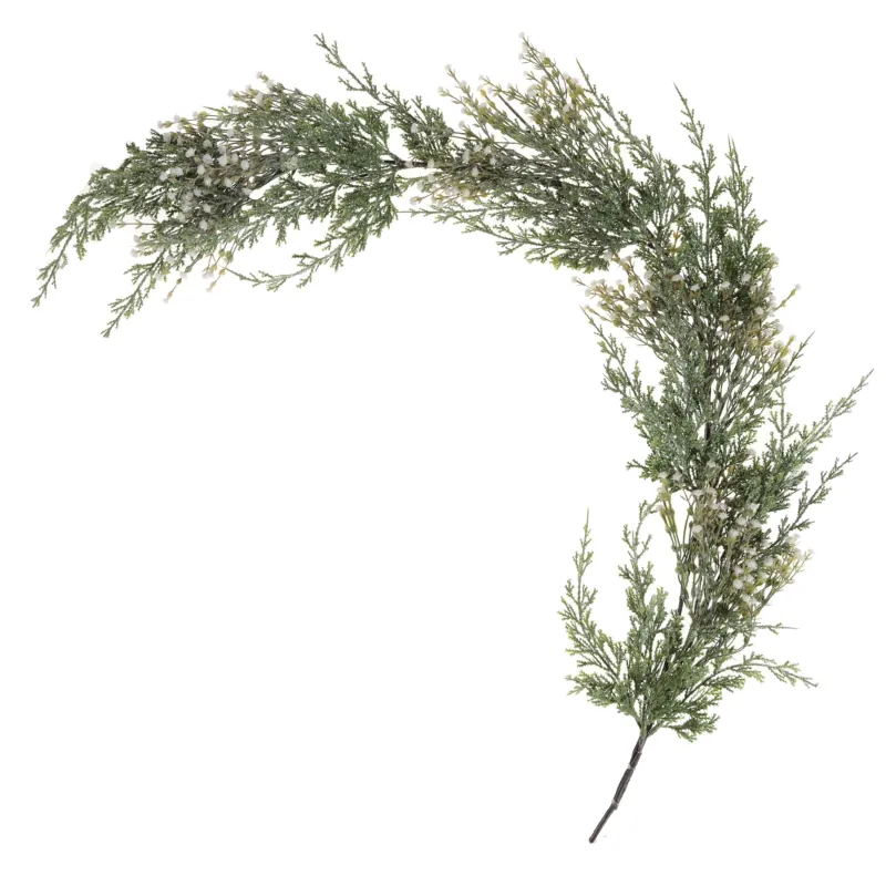 Ветка-гирлянда декоративная, 1,2 м, пластик, Хвоя с белыми цветами, Conifer decor, image-0