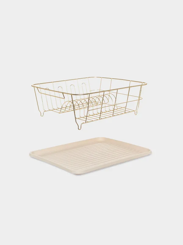 Сушилка для посуды, 37х33 см, с поддоном, металл/пластик, молочно-золотистая, Drying , image-1