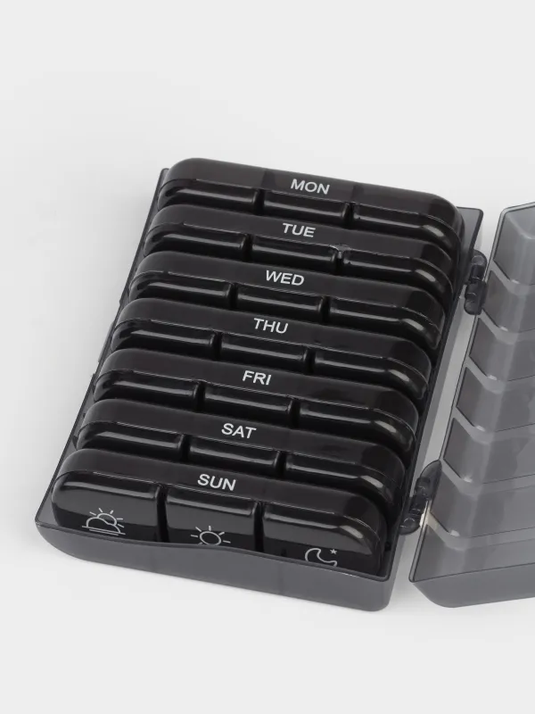 Органайзер для таблеток, 16х12 см, с чехлом, пластик, черный, Compact, image-1