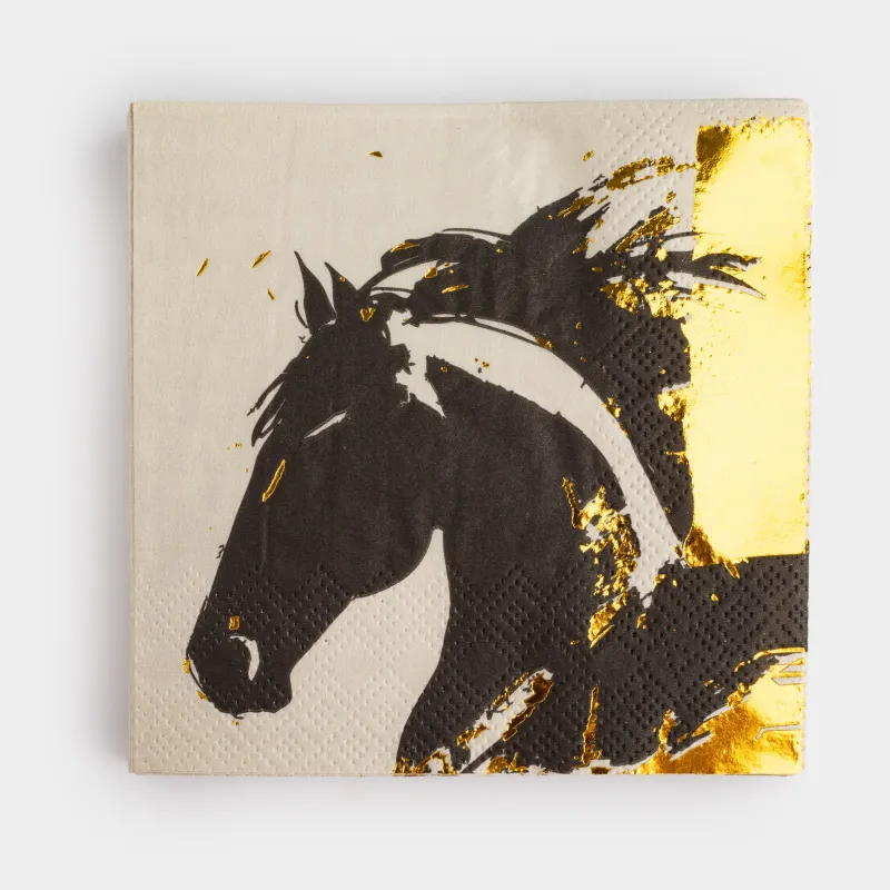 Салфетки бумажные, 21х21 см, 20 шт, квадратные бежевые, Скетч лошади, Horse