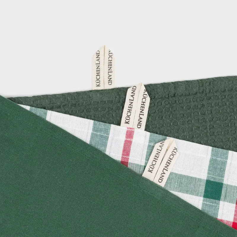 Полотенце кухонное, 40х60 см, 3 шт, хлопок, зеленое/молочное, Олень/Клетка, Woodland story, image-11