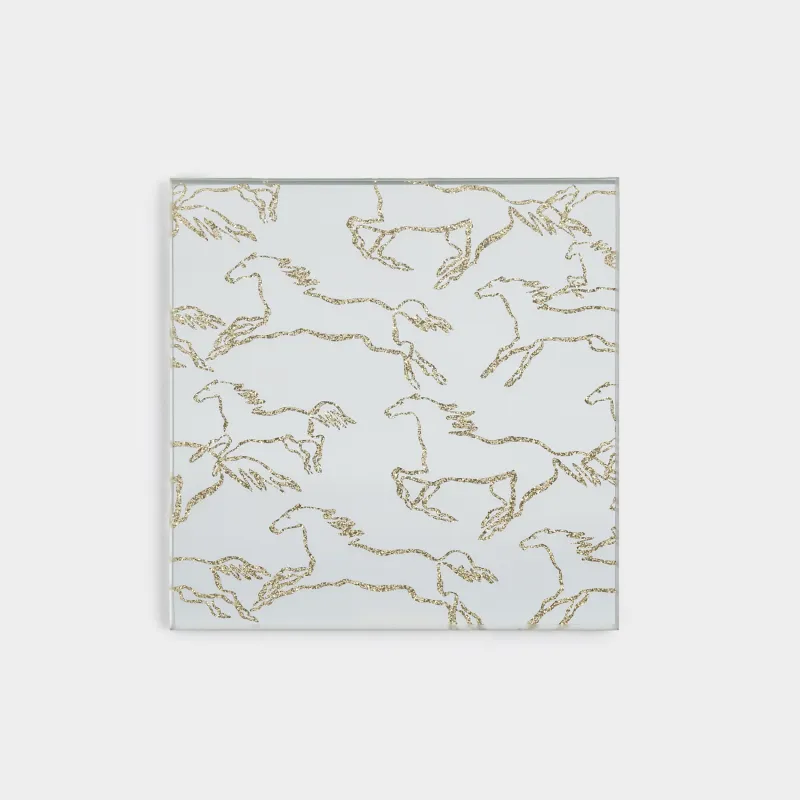 Подставка под кружку, 10 см, квадратная, стекло, зеркальная, Лошадки, Glossy