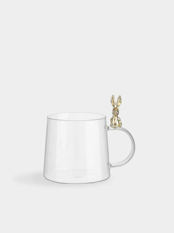 Кружка, 550 мл, стекло Б, Золотистый кролик на ручке, Shape, image-0
