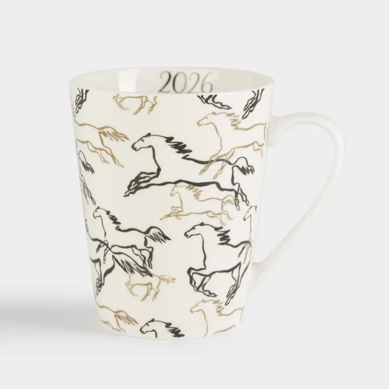 Кружка, 420 мл, фарфор N, бежевая, Лошади, Horse