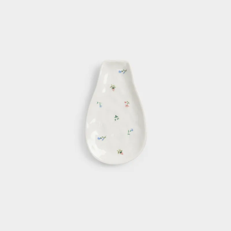 Подставка под ложку, 20 см, керамика D, молочная, Нежные цветы, El flora