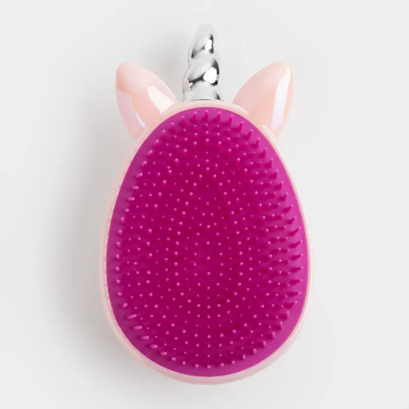 Расческа массажная для волос, 12 см, детская, пластик/силикон, розовая, Единорог, Unicorn