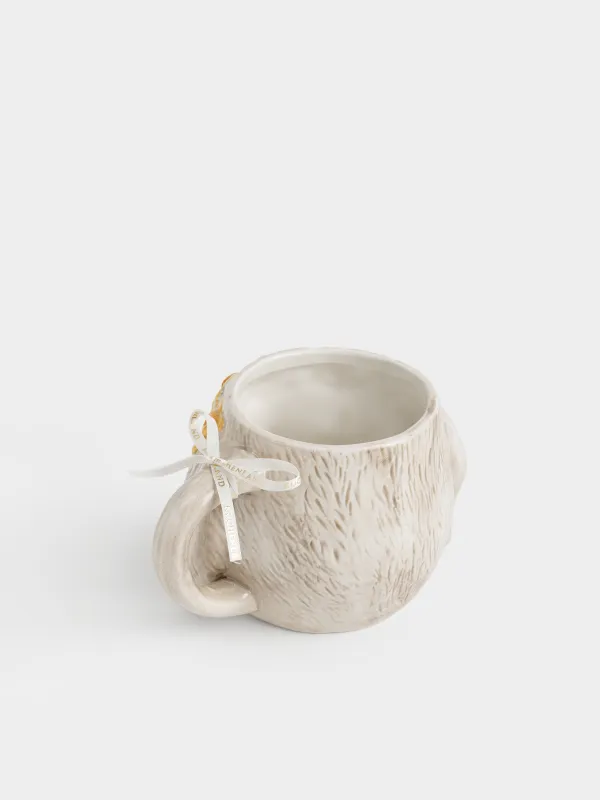 Кружка, 470 мл, керамика D, бежевая, Кролик в цветочном венке, Rabbit in narcis, image-2