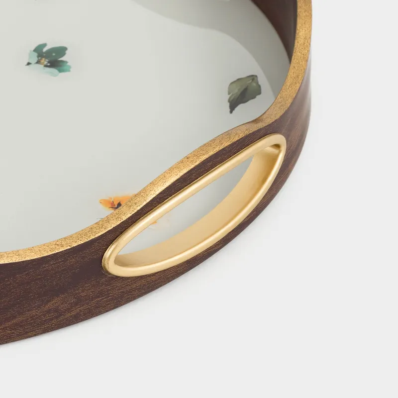 Поднос, 34 см, пластик/стекло, круглый, золотистый, Цветы, Generic flowers, image-3