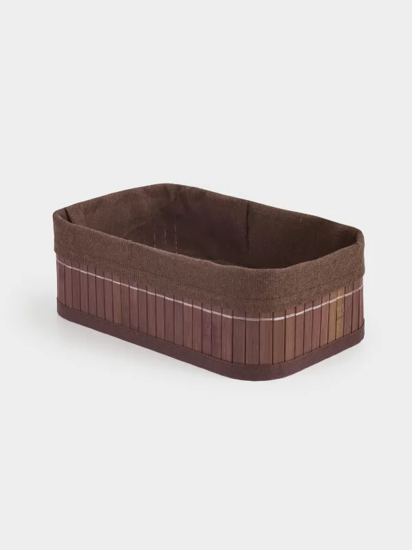 Корзина для хранения, 25x15х8 см, бамбук/хлопок, прямоугольная, коричневая, Stem, image-2