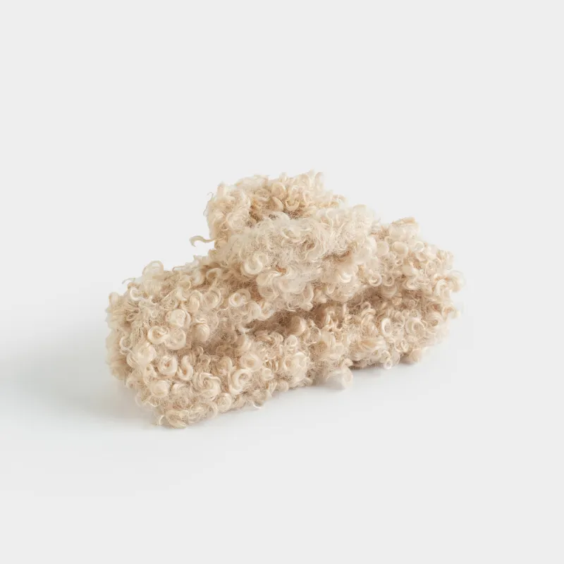 Заколка для волос, 13 см, искусственный мех, бежевая, Крабик, Plush