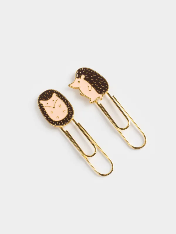 Скрепка канцелярская, 6 см, 2 шт, металл, золотистая, Ежик, Forest animals, image-1