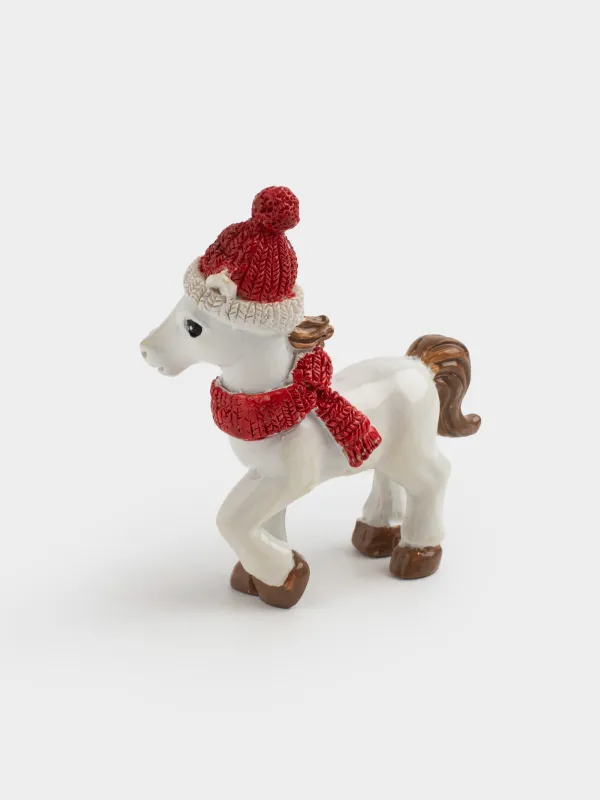 Статуэтка, 8 см, полирезин, молочная, Лошадка в шапке и шарфе, Horse christmas, image-3