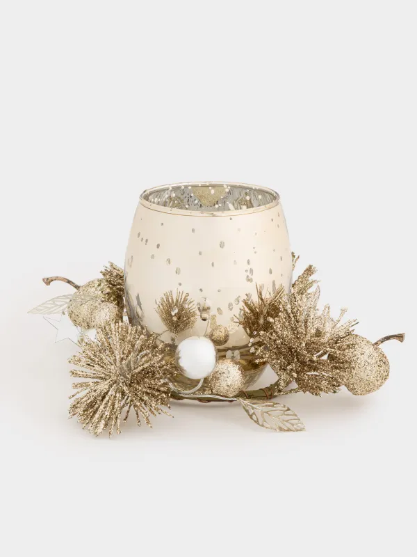 Подсвечник, 15x10 см, для чайной свечи, со свечой, шампань, Яблоки, Apple garden, image-0