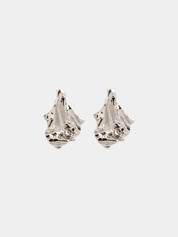Серьги-пусеты, 5 см, 2 шт, металл, серебристые, Мятый эффект, Jewelry, image-0