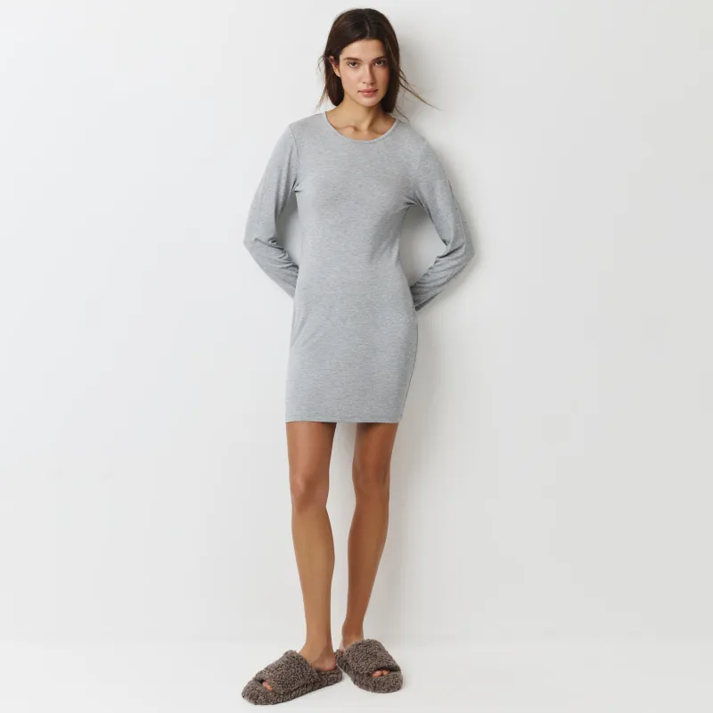 Платье женское, домашнее, с длинным рукавом, серый меланж, Aidila