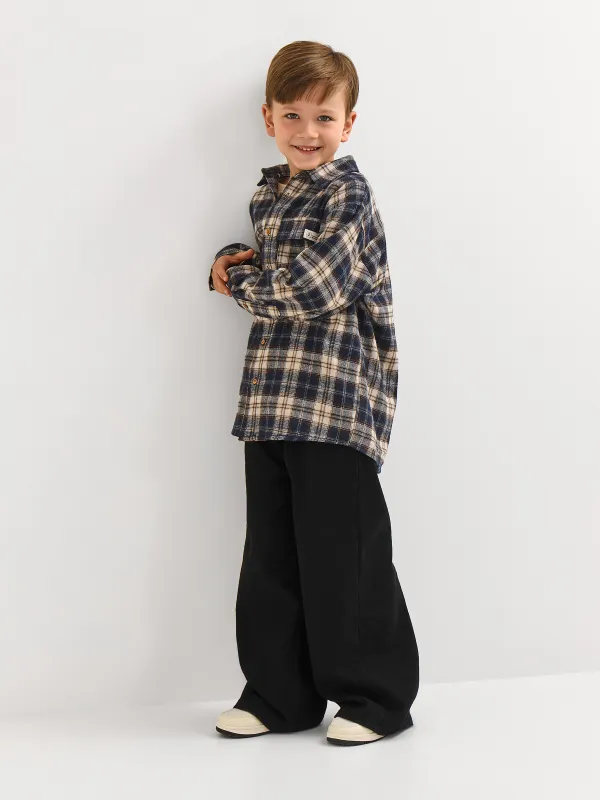 Рубашка детская, для мальчиков, сине-бежевая, Mirek, image-1