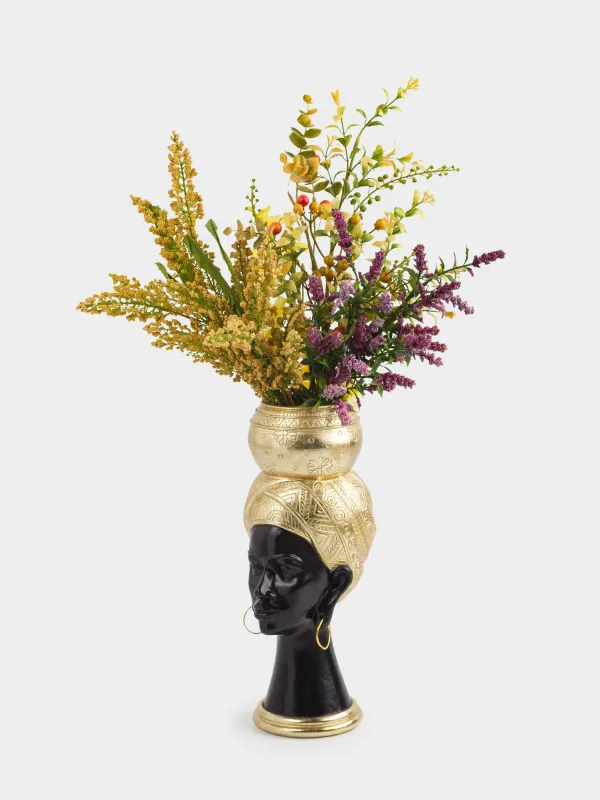 Ваза декоративная, 28 см, полирезин, черно-золотистая, Женщина в тюрбане, Ethnic girls, image-7