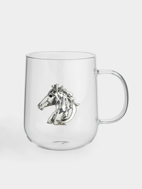 Кружка, 580 мл, стекло Б/металл, Серебристая лошадь, Lux elements, image-0