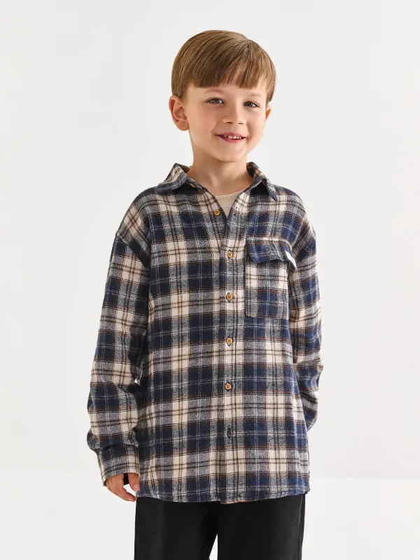 Рубашка детская, для мальчиков, сине-бежевая, Mirek, image-3