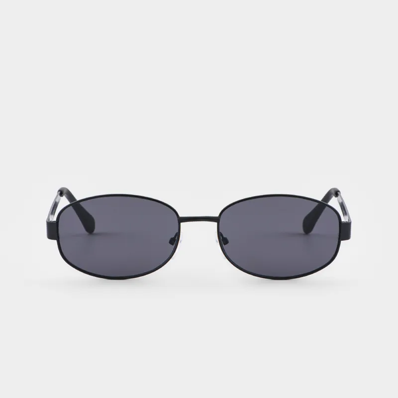 Очки солнцезащитные, металл/пластик, овальные, черные, Round
